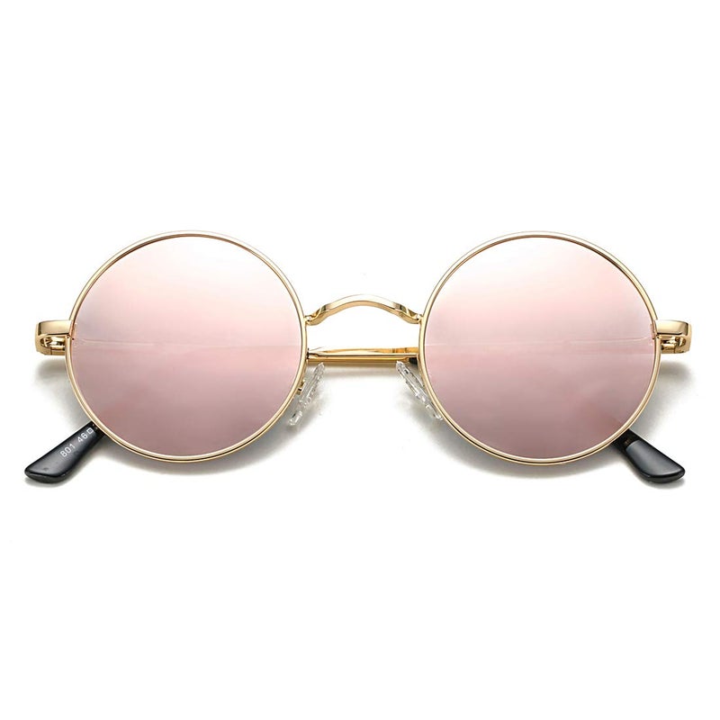 COASION Retro Small Round Polarized Sunglasses for Women Men Circle UV400 Sun Glasses (Gold Frame/Pink Mirror Lens) - Image 1